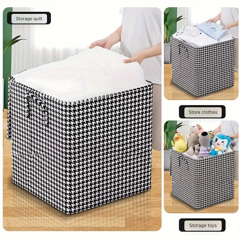 Houndstooth Fabric Storage Box for Clothes and Quilts Dustproof Moistureproof with Handles