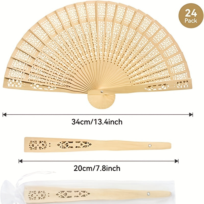 Set of 24 Elegant Wooden Folding Wedding Fans for Bridal Party Favors