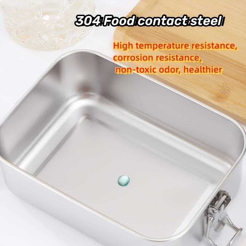 Stainless Steel Bento Box with Bamboo Lid for Lunch and Snacks