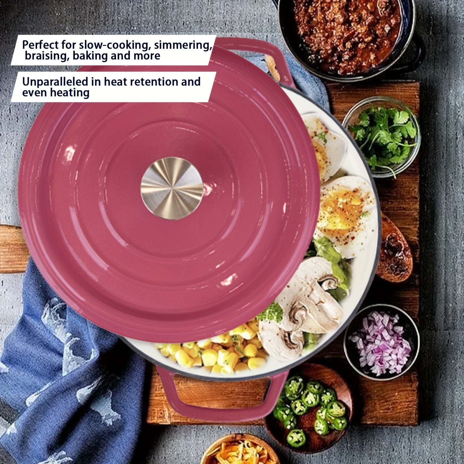 Cast Iron Enameled Dutch Oven 22cm Red for Slow Cooking and Braising