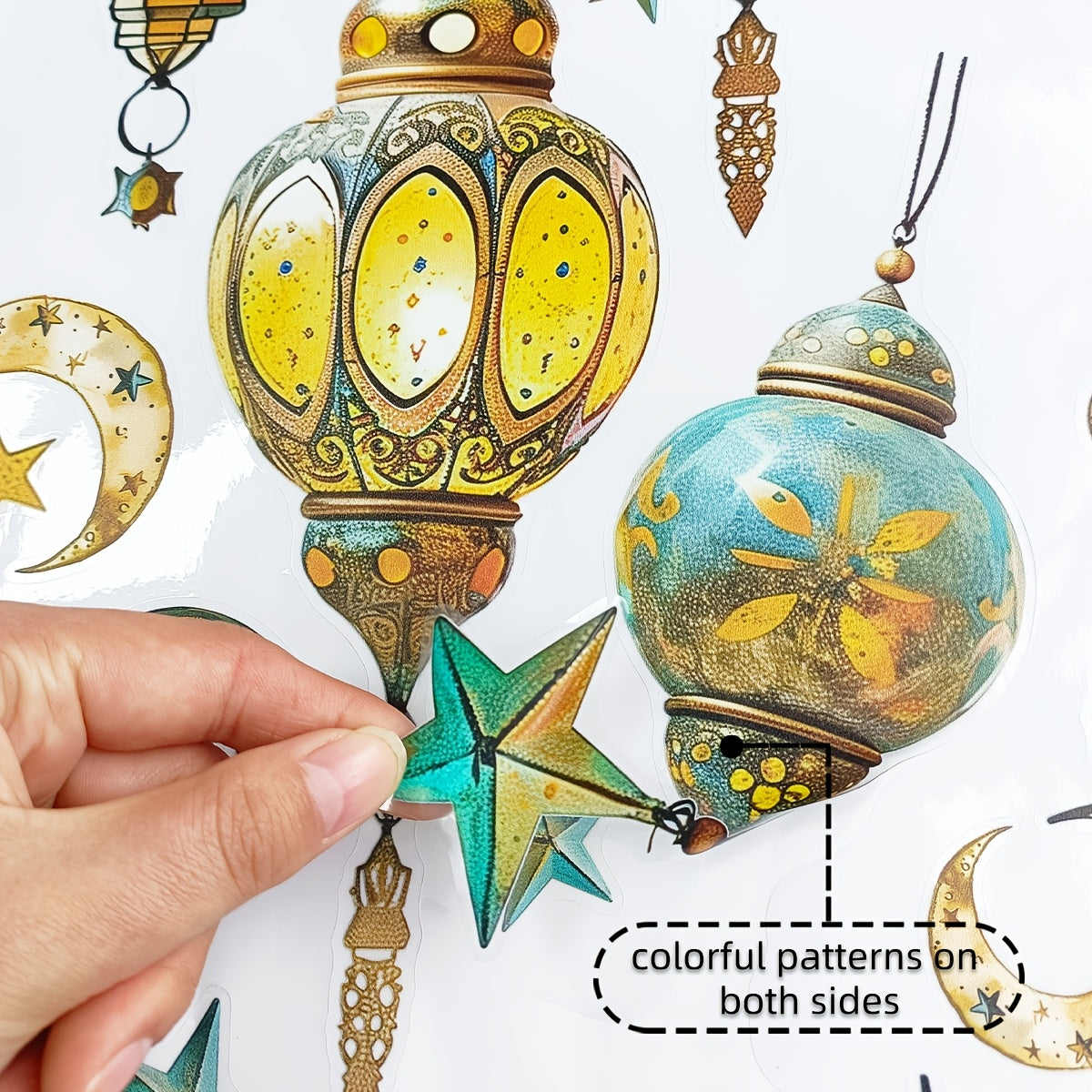 Ramazon bayrami uchun ikki tomonlama oy va yulduzlar dekori - 30.48 sm x 60.96 sm - Yotoqxona, Oila xonasi va Balkon bezatish uchun qayta ishlatiladigan PVC statik yopishqoq - Lanternlar, Shisha uchun ideal, D16013-YJ