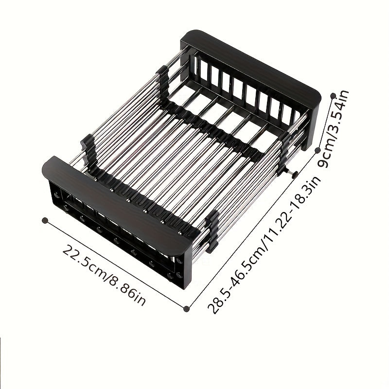 Retractable Stainless Steel Kitchen Drain Rack Sink Shelf for Dishes and Utensils