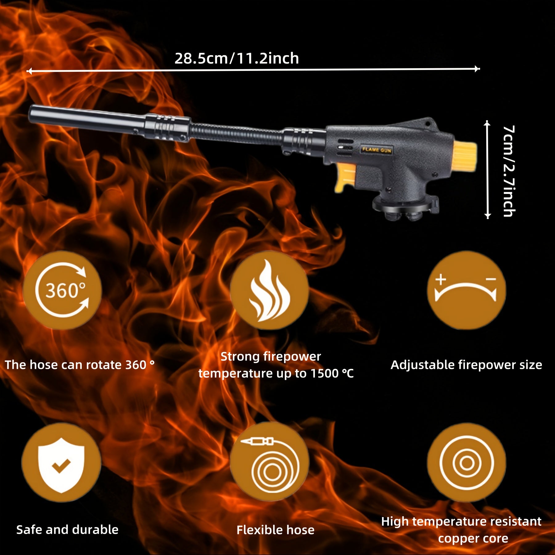 Portable Butane Torch with Extended Hose 1500°C for Outdoor Cooking and Grilling
