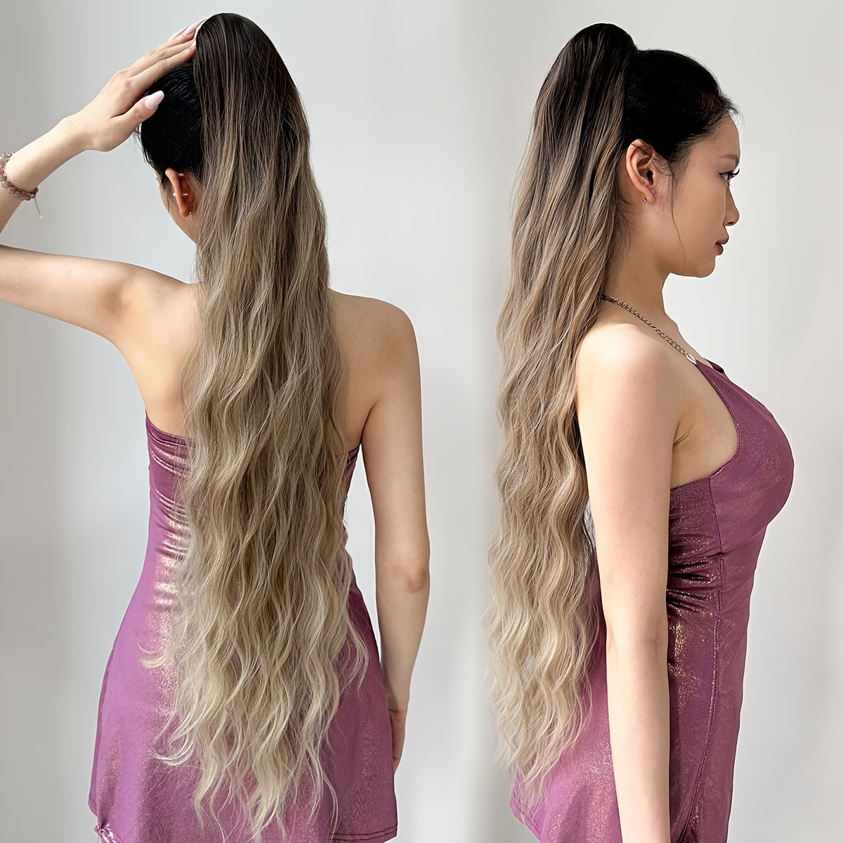 Ombre Water Wave Synthetic Ponytail Hair Extension for Women 81.28cm Heat Resistant