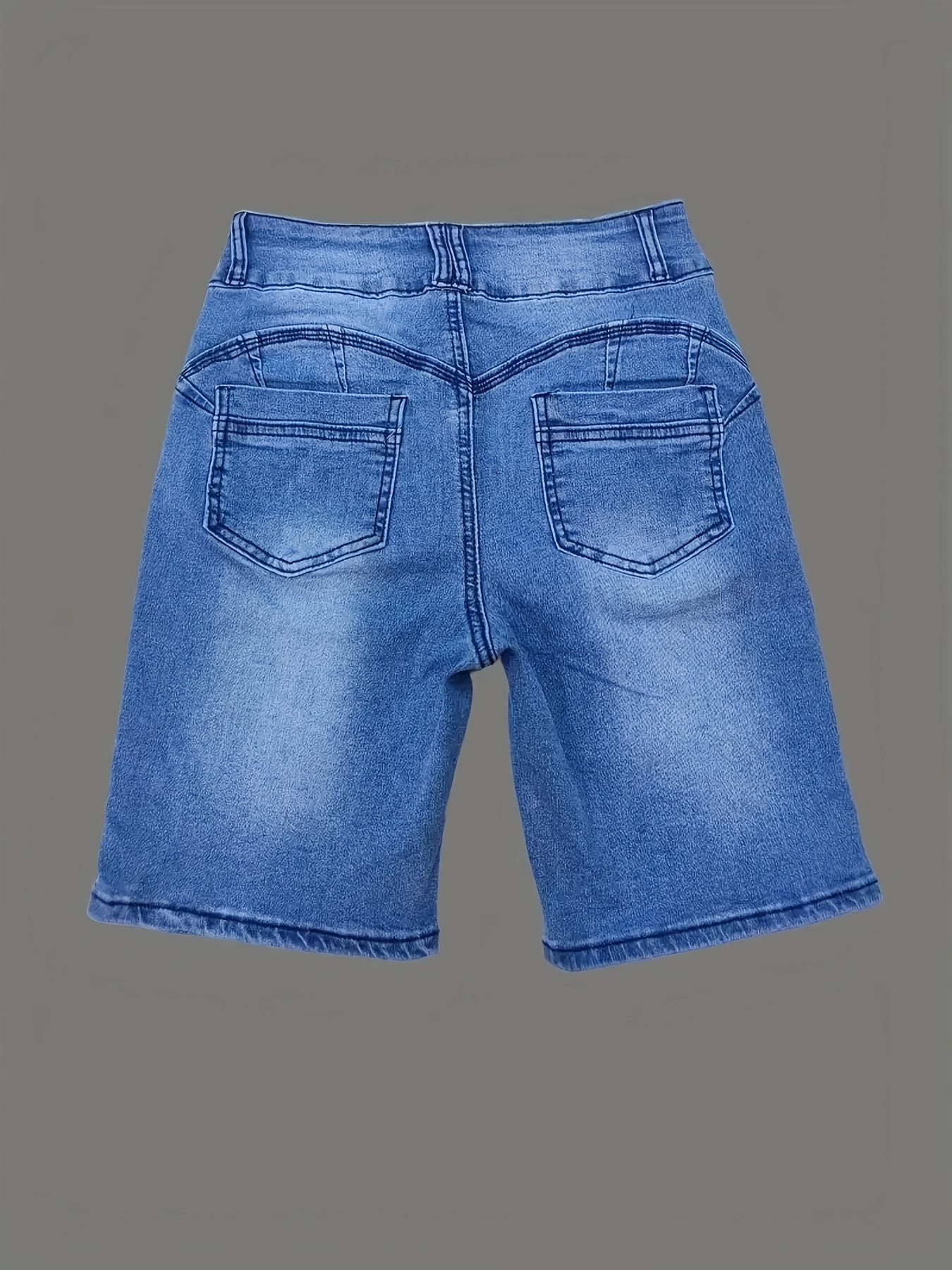 Women's High Stretch Denim Bermuda Shorts Solid Color Washed Jean Spring Summer High Waisted