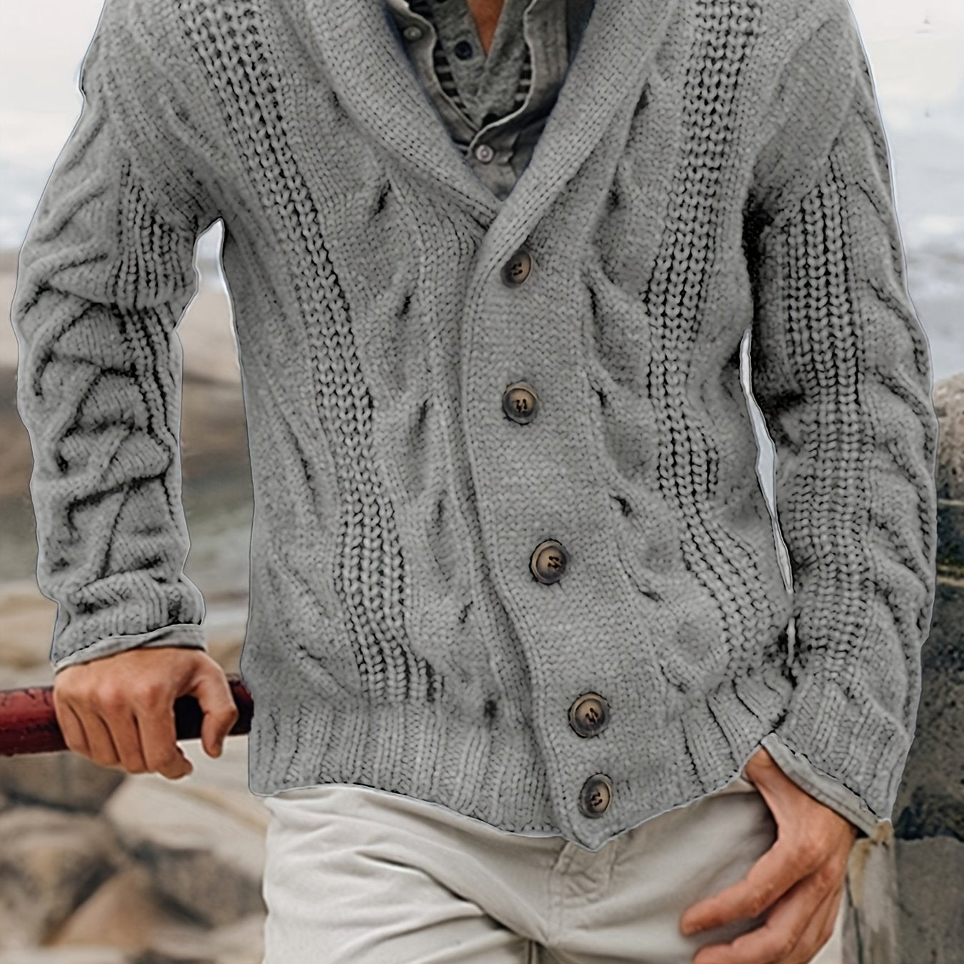 Men's Knit Cardigan Sweater Long Sleeve Solid Color Fall Winter Casual Regular Fit