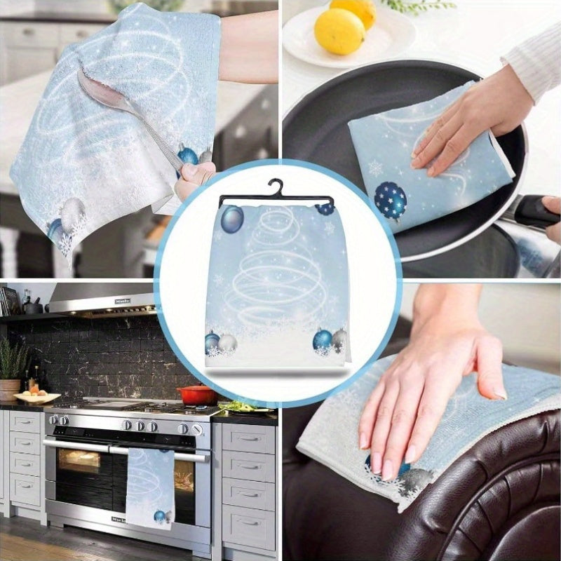 Christmas Kitchen Towels Set 18x66cm Light Blue Reusable Dishcloths