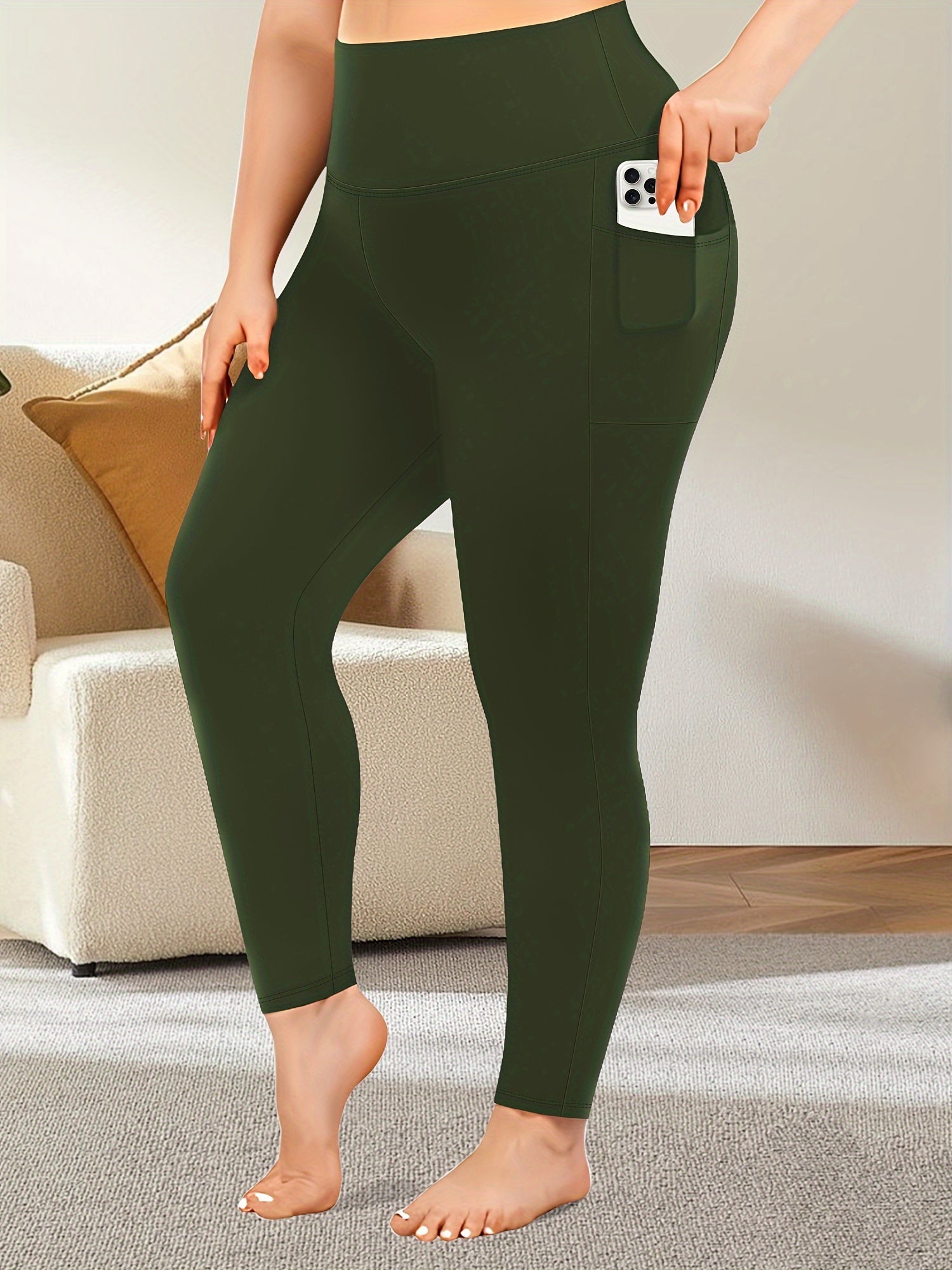 Women High-Waist Yoga Leggings with Pockets Black Slim Fit Tummy Control