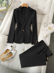 Women's Solid Color Woven Polyester Blazer and Pants Set for Fall Winter