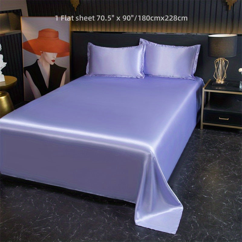 Silky Satin Bed Sheet Flat Sheet for Bedroom Guest Room Home Decor 1 Piece