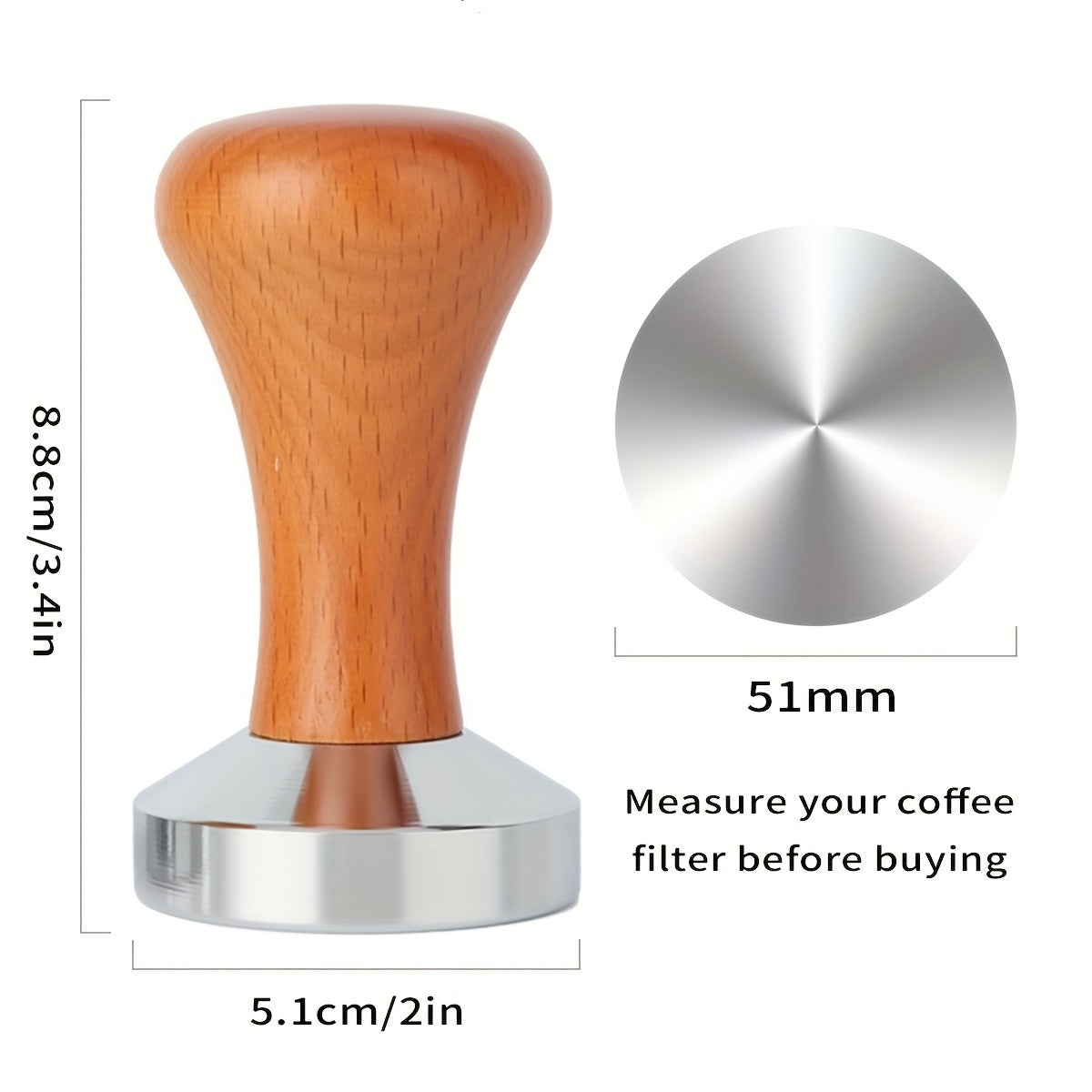 Yog'och tutqichli Espresso Tamper 51/53/58mm tekis pastki po'lat Barista qahva asbobi