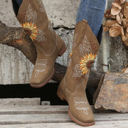 Women's Faux Leather Embroidered Mid Calf Western Boots