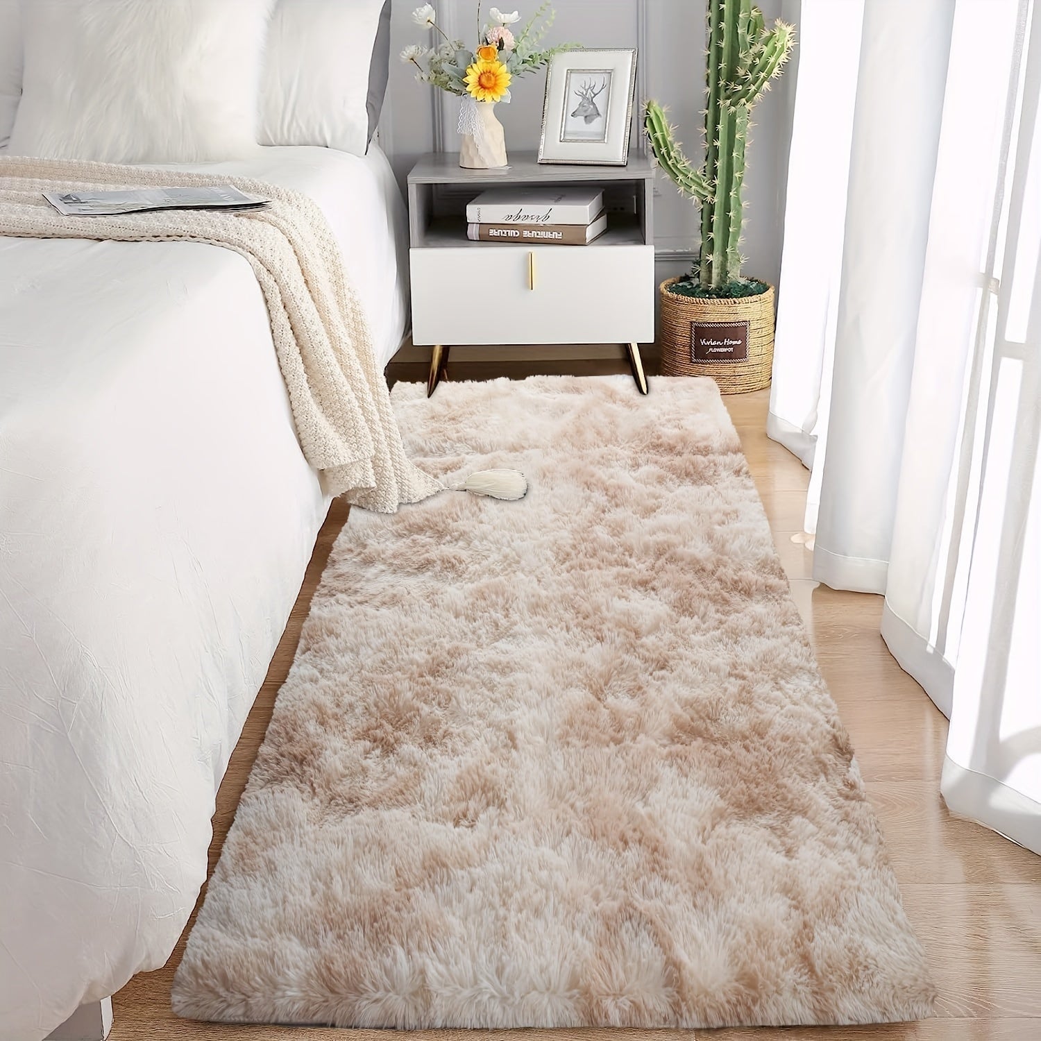Soft Shaggy Tie-Dye Area Rug, Indoor, 70x70cm, Machine Washable