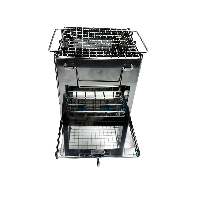 Saqlash sumkasi bilan portativ zanglamaydigan po'latdan yasalgan tashqi pech, pikniklar, BBQlar va tabiatda sayohatlar uchun yig'iladigan va chirishga qarshi. Ko'p maqsadli foydalanish uchun bardoshli konstruktsiya.