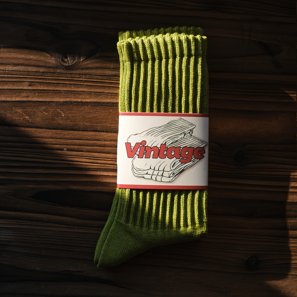 Men's and Women's Retro College Style Knit Socks Breathable Thick All-Season Cotton