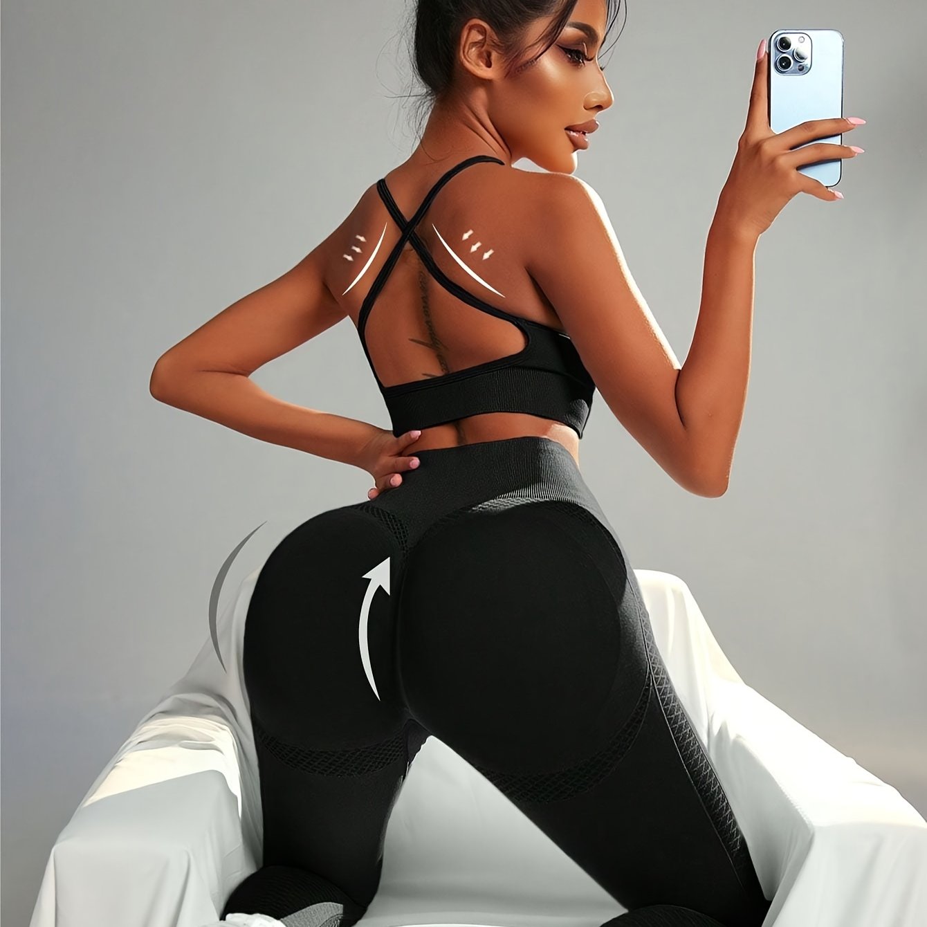 Ayollar uchun bir rangli yoga sport to'plami, yuqori bel bilan qorin nazorati va siqish moslamasi, fitness va mashg'ulotlar uchun to'qilgan nafas oladigan matodan tayyorlangan.