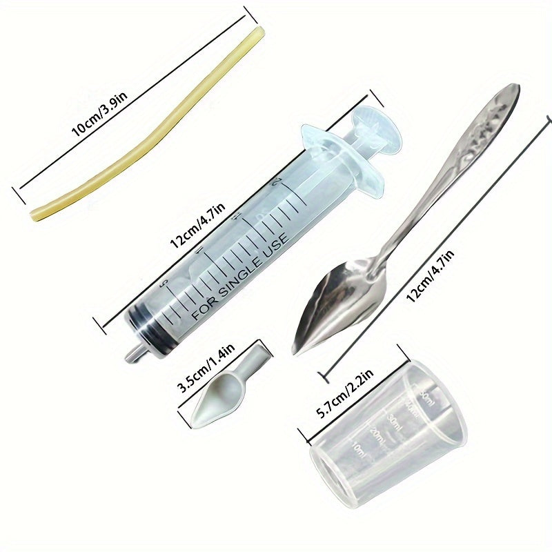 Bird Feeding Set for Young Tiger Peony Chicks Stainless Steel Syringe Measuring Cup Spoon