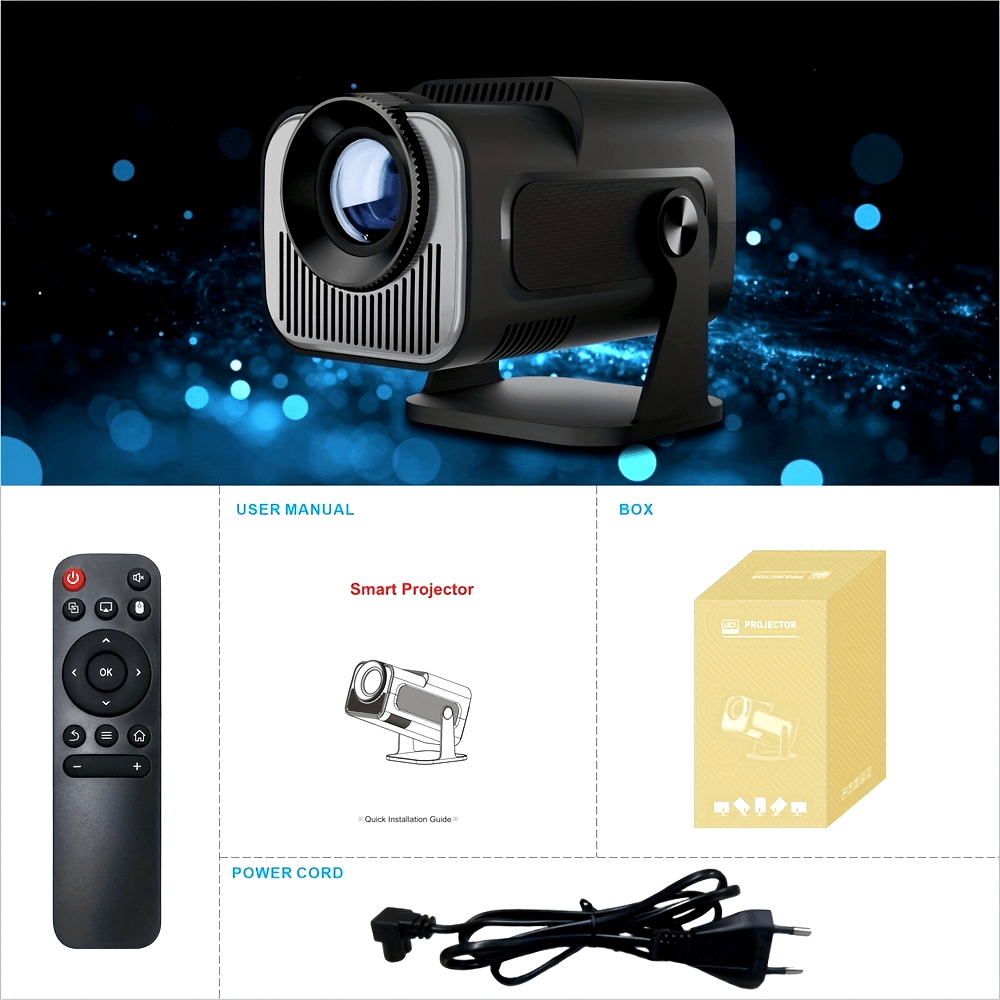 Mini Portable Projector HD 1280x720P Wi-Fi BT 5.0 Compact Home Cinema