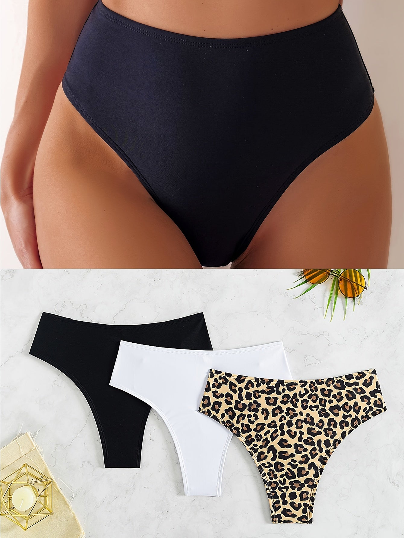 Women's High Stretch Nylon Thongs Solid Color Ruched Pack of 3