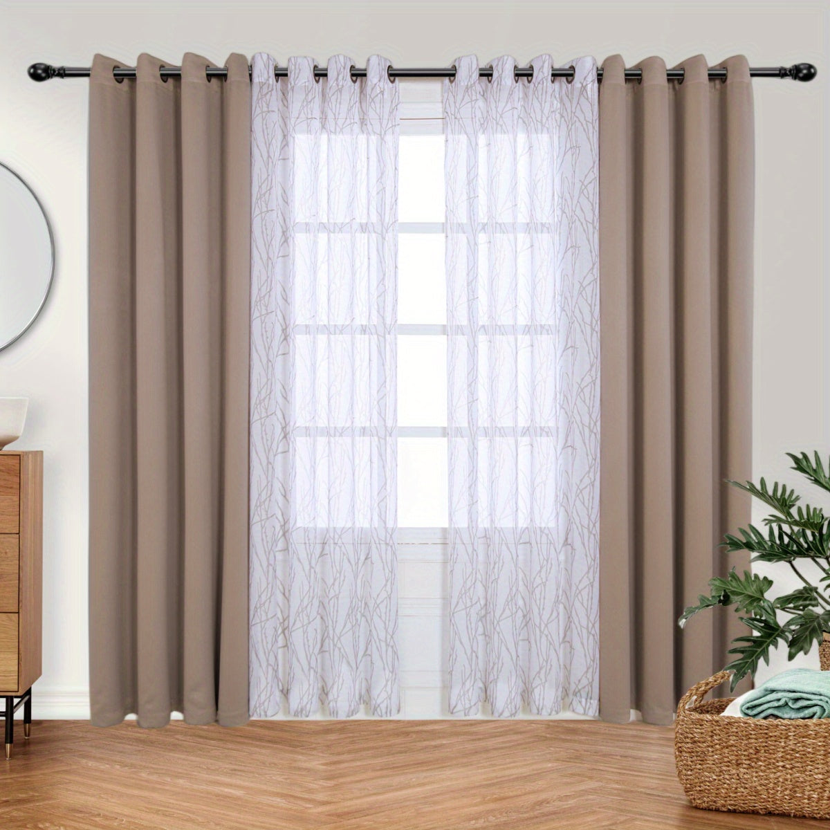 Set of 2 Bedroom Living Room Curtains Blackout Sheer Grommet 54x84 Dark Gray