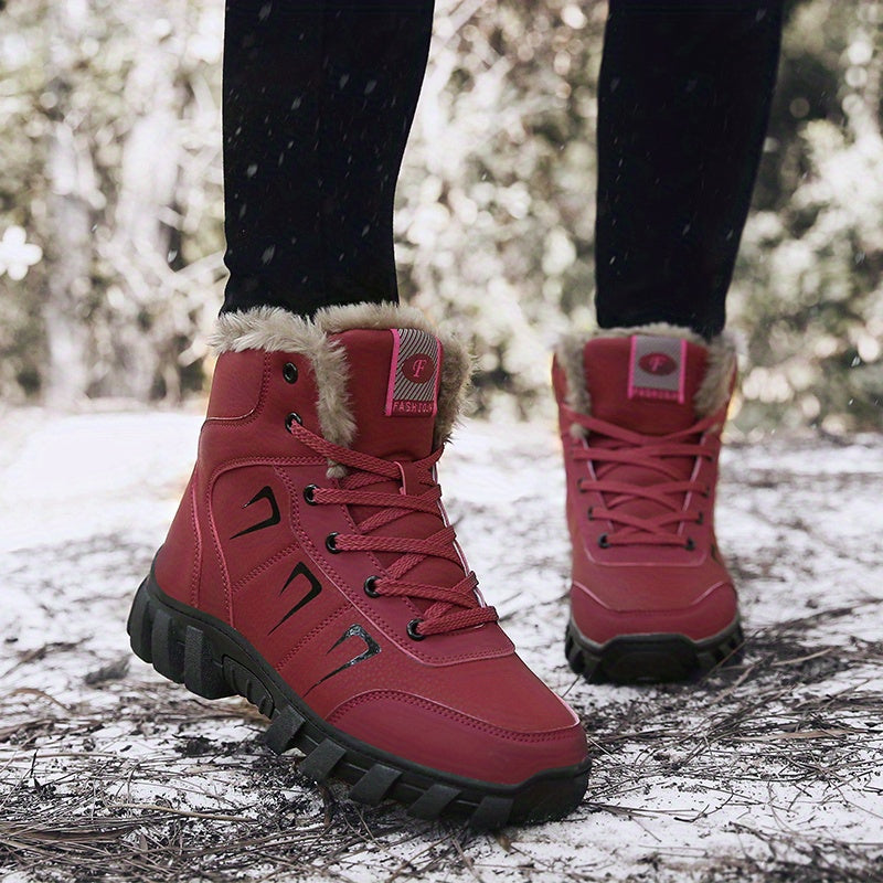 Women's Winter Snow Boots Fleece Lining Black Slip-On Casual Outdoor