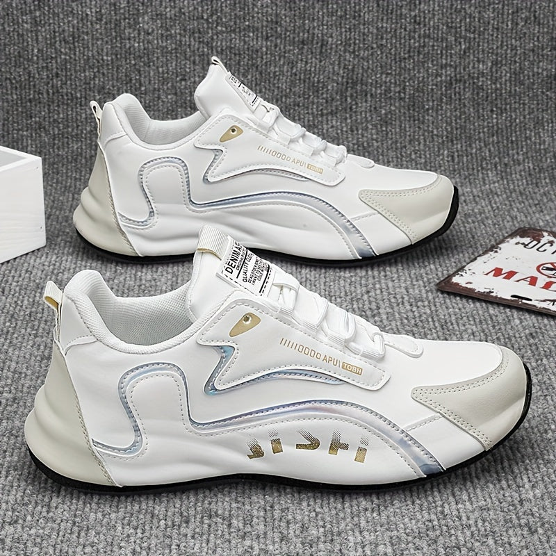 Men and Women Solid Color Low Top Sneakers with Thick Sole and Lace-Up Closure