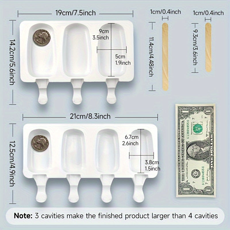 Silicone muzqaymoq shakli 3/4/8 bo'lakli qayta ishlatiladigan popsicle tayyorlagich uy uchun