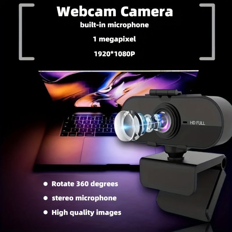 Full HD 1080P Webcam with Auto Focus USB Microphone Privacy Cover for Video Conferencing