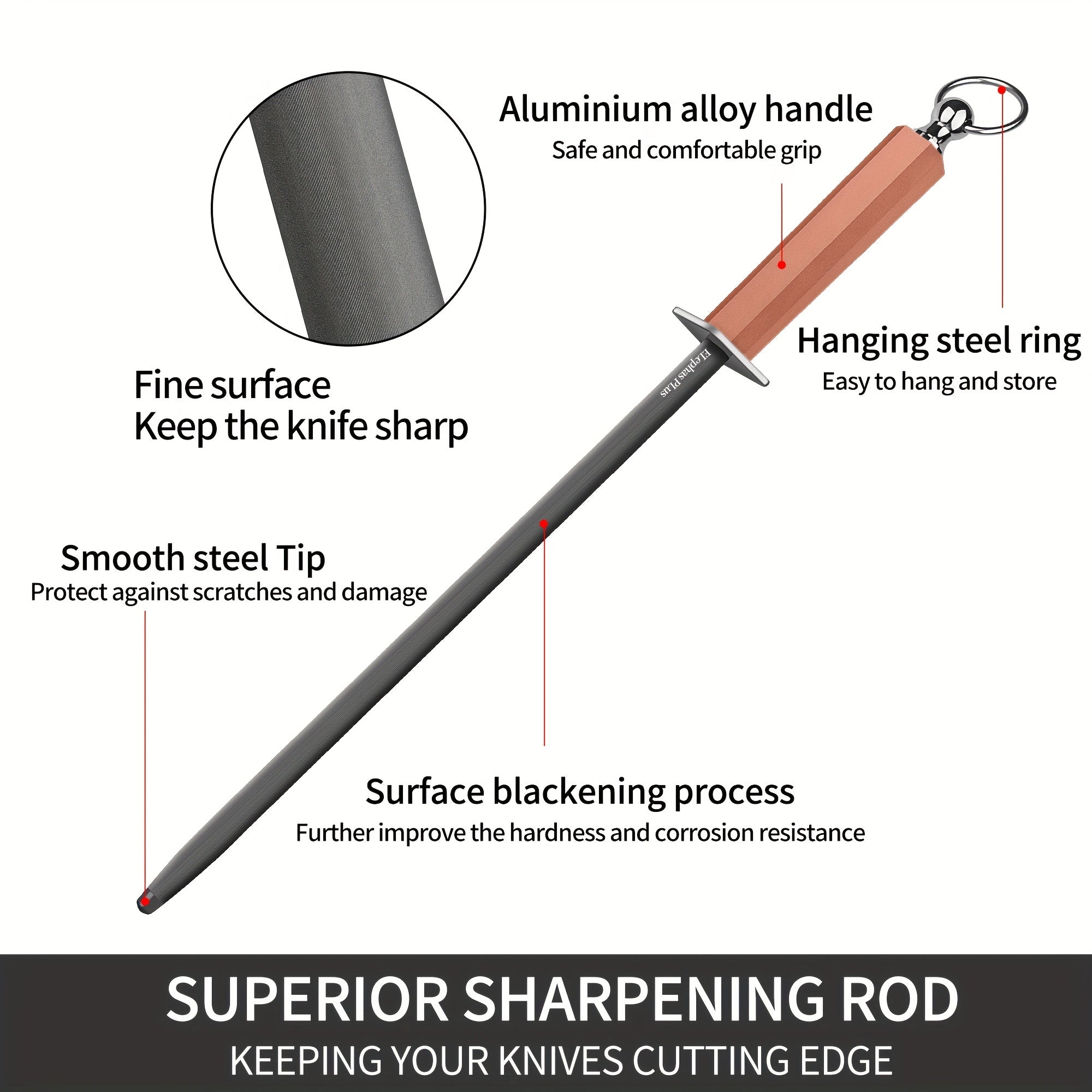 12-Inch Professional Handheld Knife Sharpener Steel with Fine Grit, Non-Electric Honing Rod