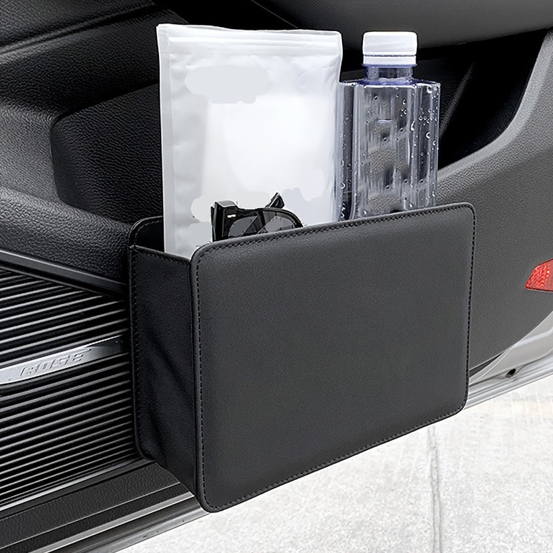 Organizador de almacenamiento para coche, cubo de basura, plegable, con soporte de cuero para respaldo de asiento
