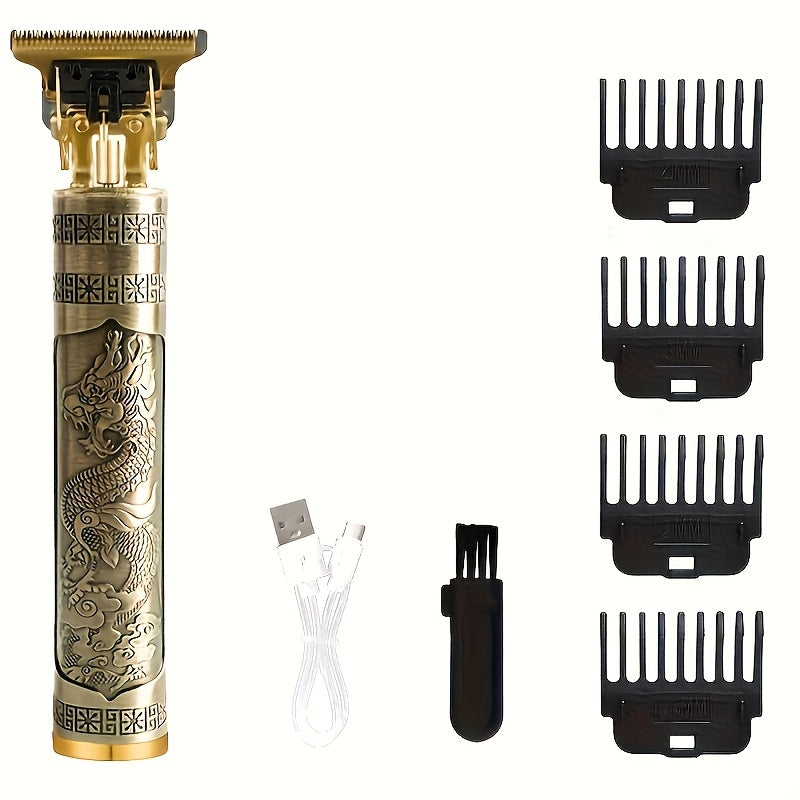 Wireless USB charging trimmer with T-shaped blade and indicator comb for men