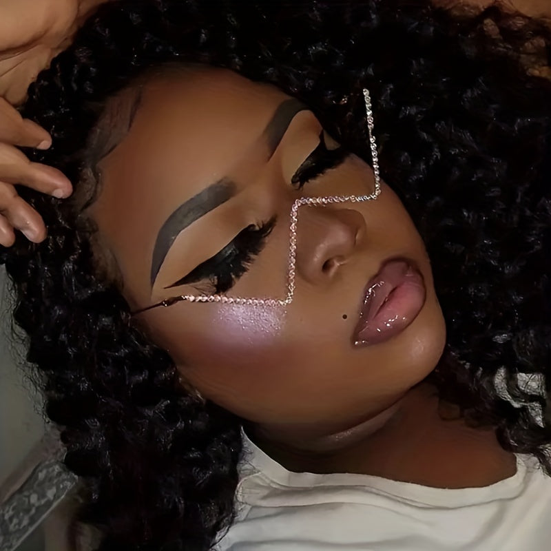 Triangle-Shaped Rhinestone-Embellished Metal Glasses Frame for Fashion Street Style