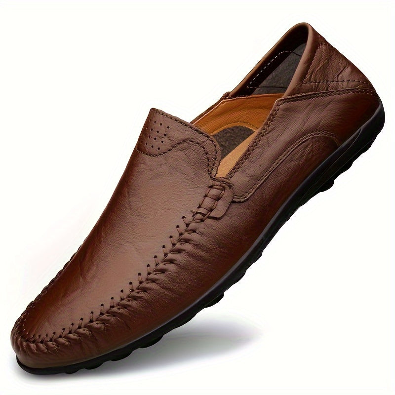 Men's Casual Leather Oxford Shoes Slip-On Loafers for Daily Wear All-Season Round Toe