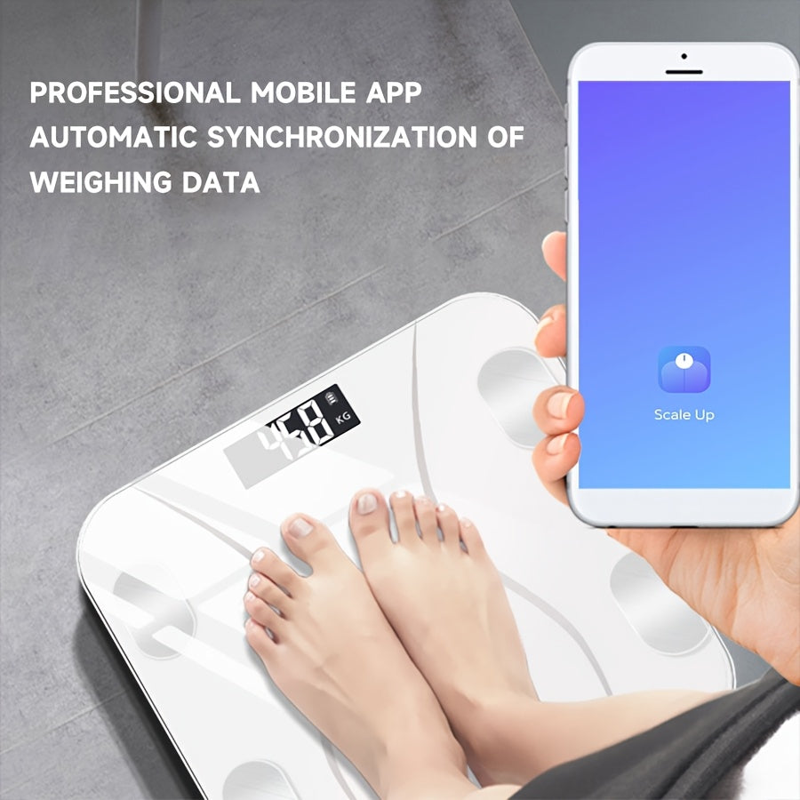 LCD displeyli aqlli elektron tarozi, mobil telefon bilan ulanish, aniq tana vaznini o'lchash, batareya bilan ishlaydi (batareya kiritilmagan), kattalar uchun, uyda foydalanish.