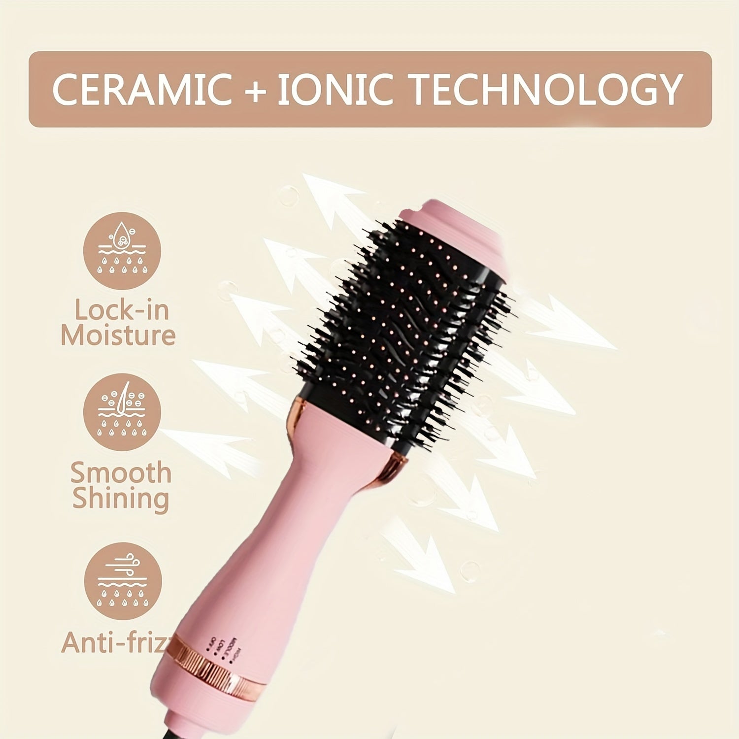 3-в-1 фен и стайлер для волос с регулируемой температурой, функциями быстрой сушки, завивки и выпрямления, розовая резиновая отделка, европейская вилка стандарта