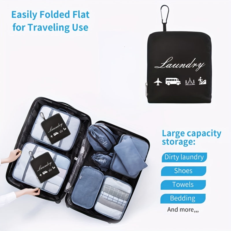 Foldable Laundry Bags with Handles and Aluminum Carabiner for Travel and Camping Black Grey