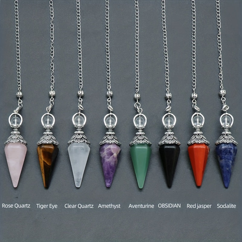 Natural Six Pyramid Crystal Pendulum Hanging Ornament Multi-Colored Gemstone Jewelry