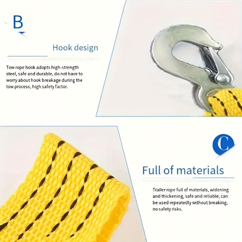 Cuerda de remolque de alta resistencia de 3.96 m de poliamida con ganchos antideslizantes para recuperación de vehículos