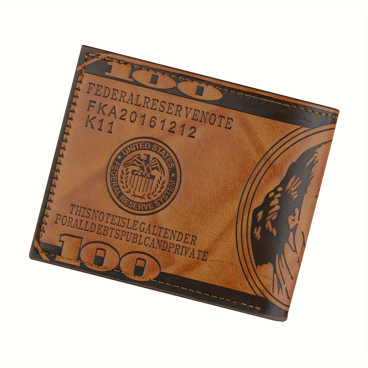 Vintage Faux Leather Wallet with $100 Bill Design, Multi-Card Slots, Black Short Double-Fold