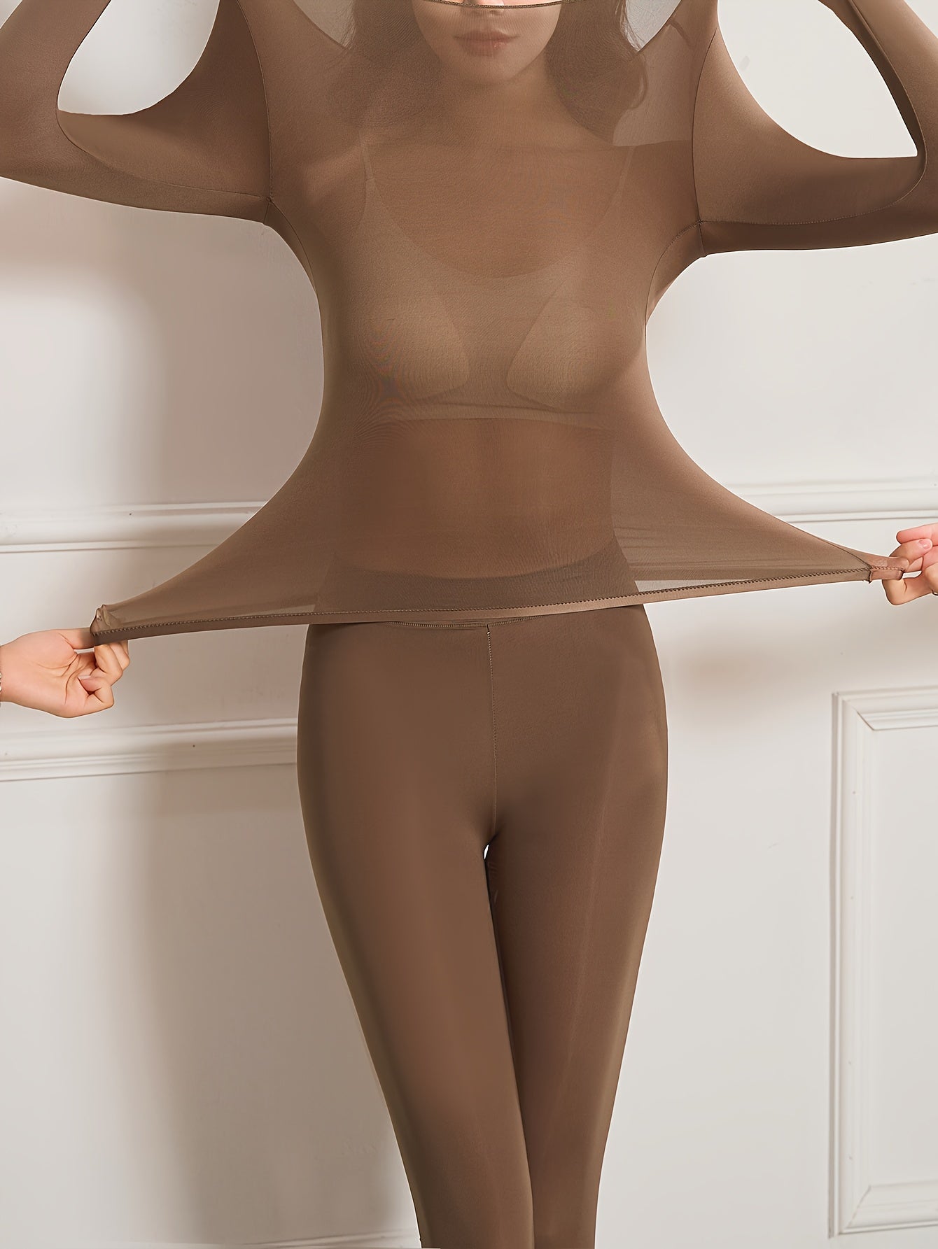 Women's Seamless Thermal Underwear Set Long Sleeve Crew Neck Pants Ultra-Soft High Stretch Anti-Static