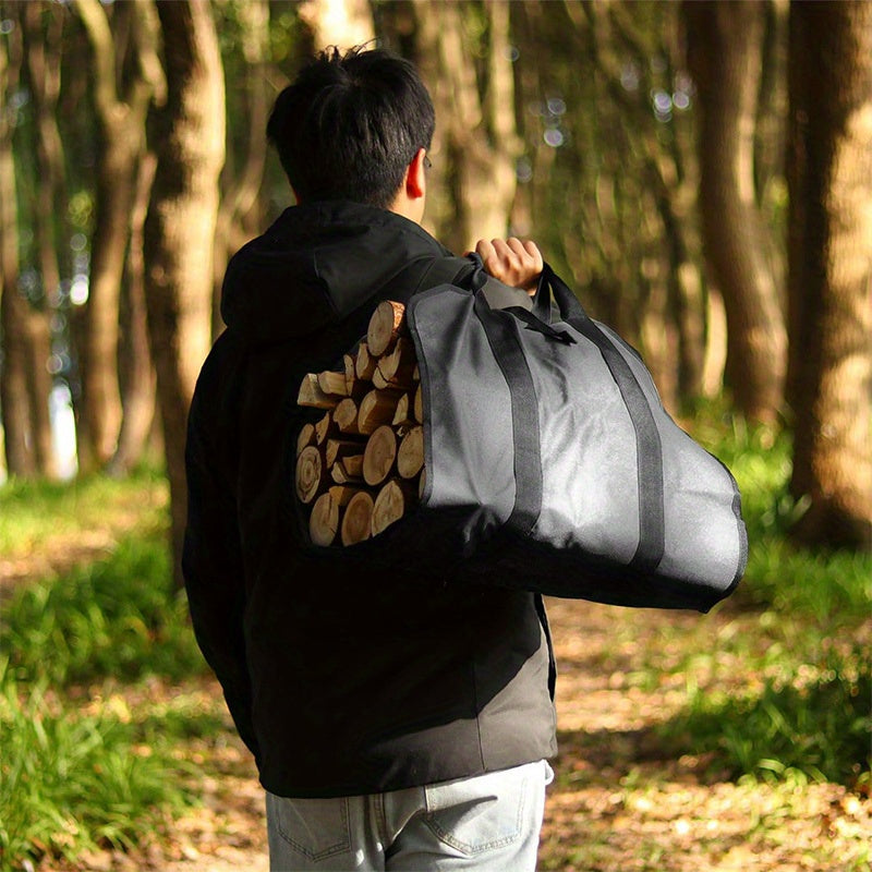 Waxed Canvas Firewood Carrier Bag 94cm with Handles and Straps for Indoor Camping