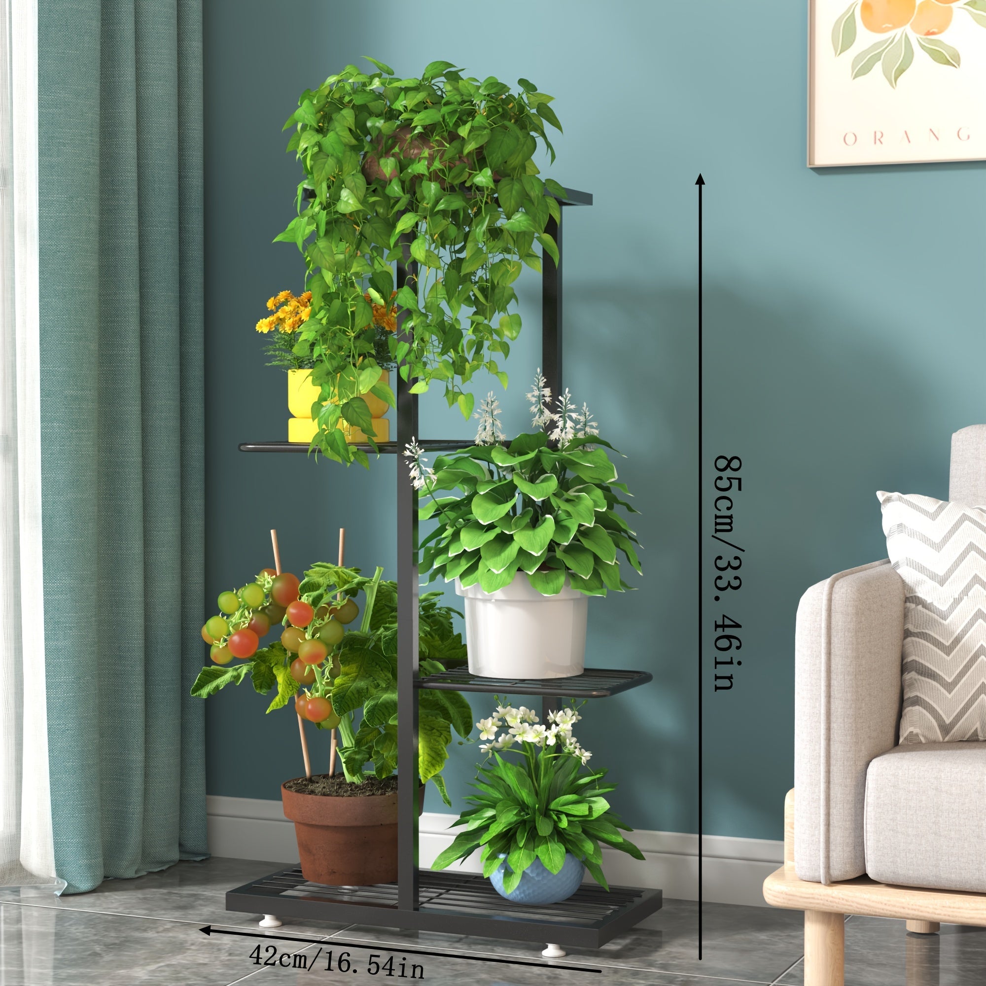 Metal Plant Stand with 4 Layers for 5 Flower Pots 83.82cm Tall Garden Balcony Courtyard