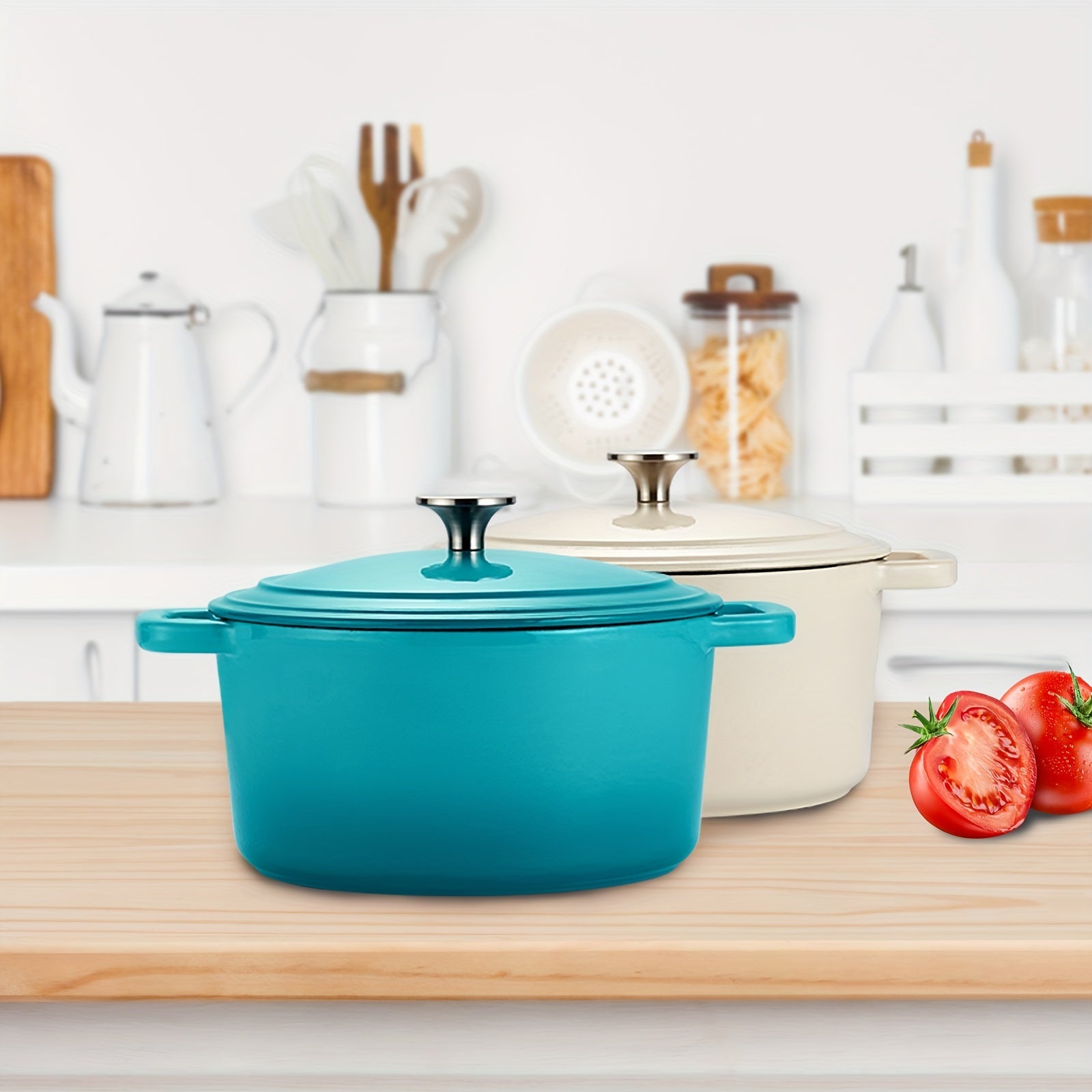 Olla de hierro fundido esmaltado de 3.7 cuartos con tapa, antiadherente, olla redonda para cocinar