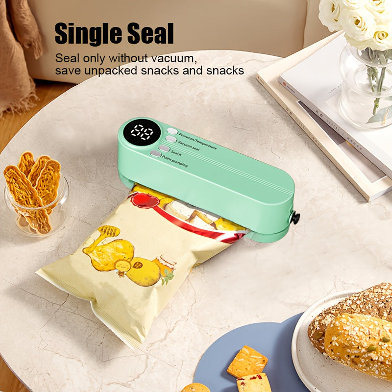 USB bilan qayta zaryadlanadigan va 3 ta issiqlik yopishqoq sumkali kichik oziq-ovqat saqlash tizimi, yengil yashil