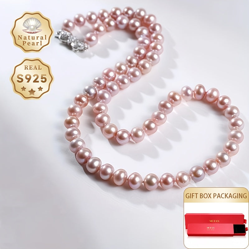 Women's Freshwater Pearl Necklace with June Birthstone 7-7.5mm Purple Natural Pearls Silver Clasp