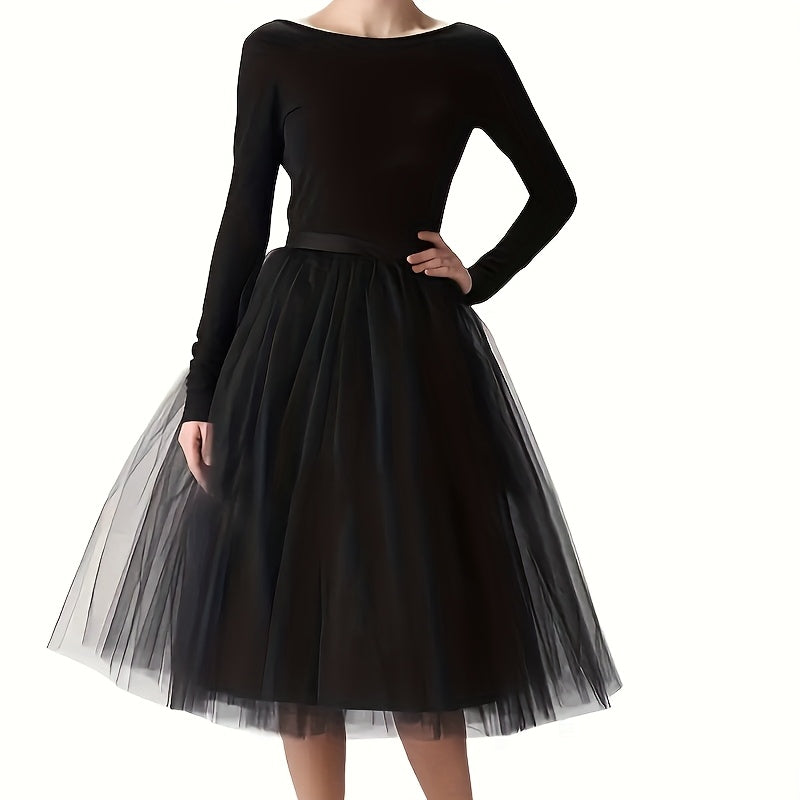 Women's Tulle Skirt Ballet Style Pleated Mid-Length for Girls and Women