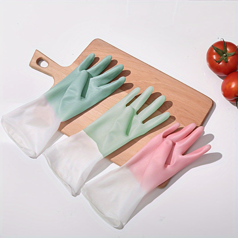 Three Pairs Waterproof Kitchen Cleaning Gloves Non-Slip Household Protection