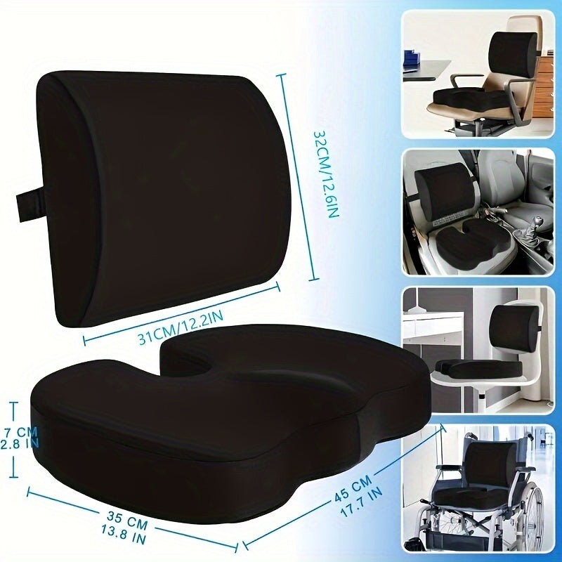 Memory Foam Seat Cushion and Lumbar Support Set for Office Car Wheelchair Ergonomic Comfort