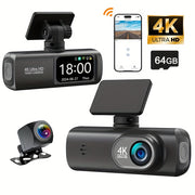 4K Ultra HD Dash Cam with Front and Rear View 64GB WiFi Night Vision Wide Angle