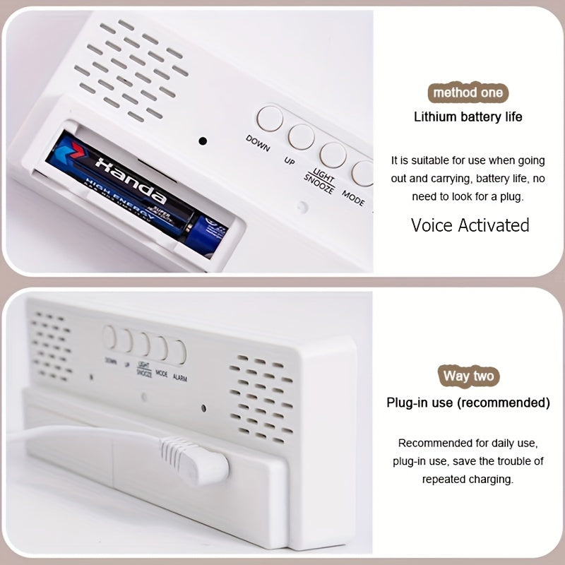 Digital Alarm Clock with Temperature Calendar and USB Power Black and White Square Design